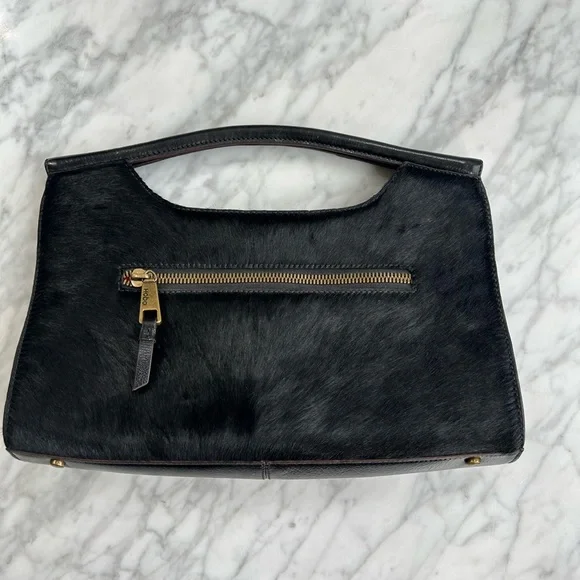 HOBO Black Calf-Hair Structured Top-Handle Bag EUC - Picture 2 of 7